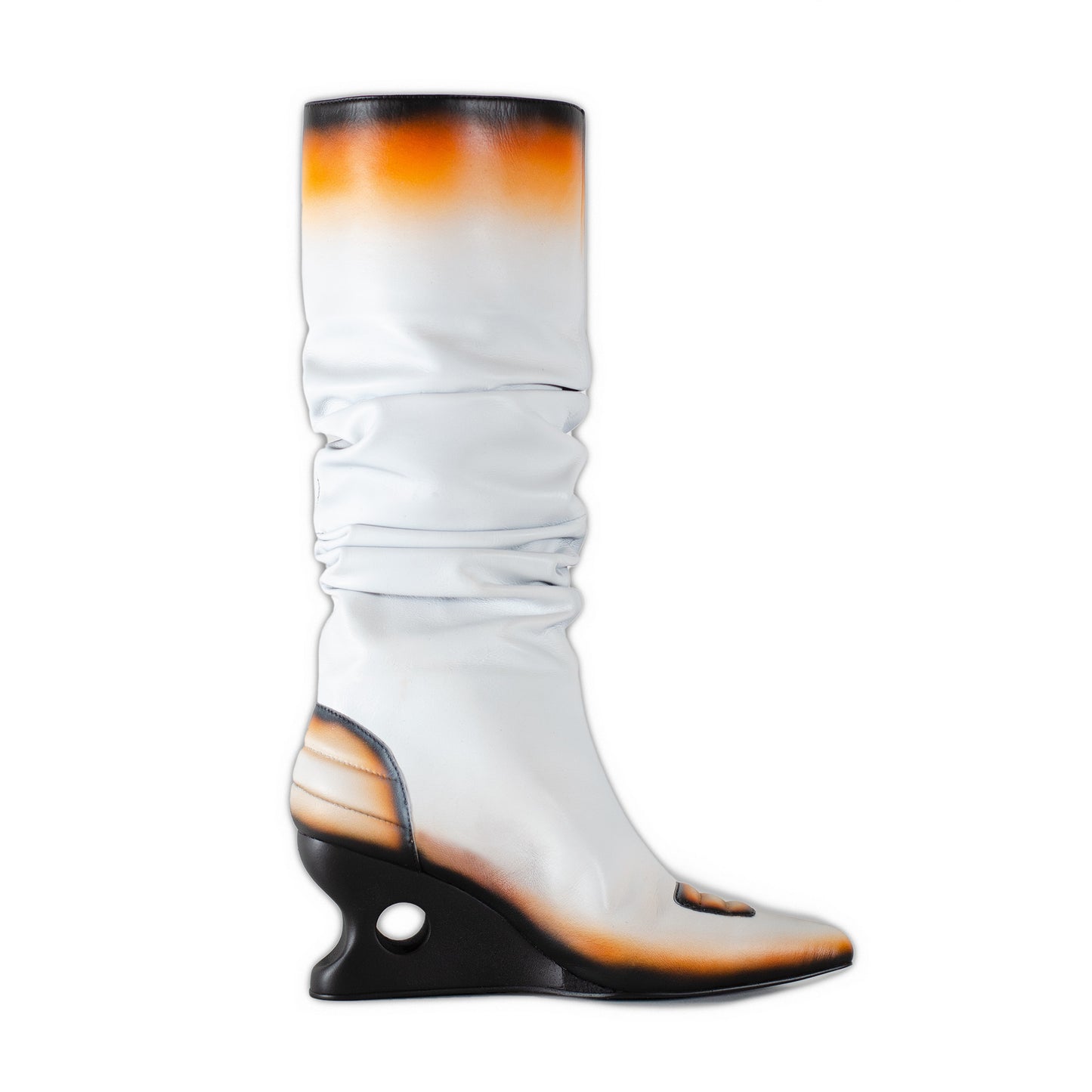 White Rust Moto Wedge Boots