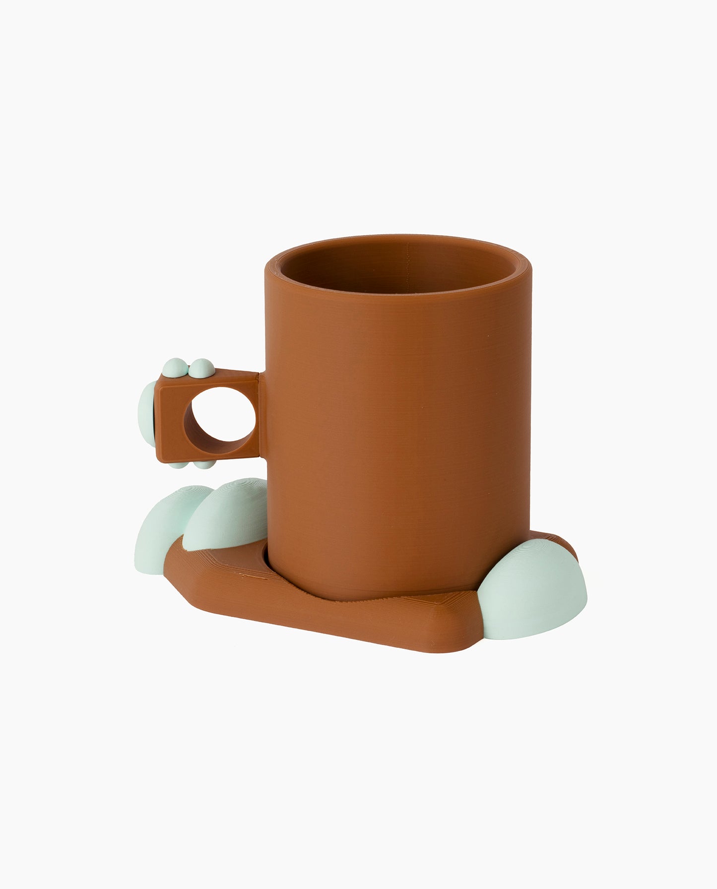 Brown and Soft Blue Ring Mug + Coaster