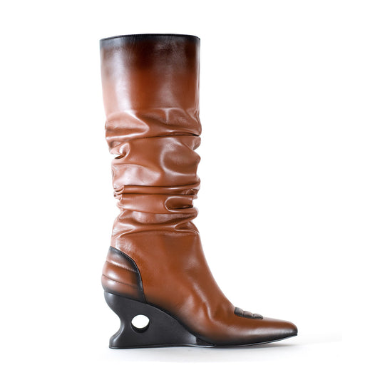 Brown Moto Wedge Boots