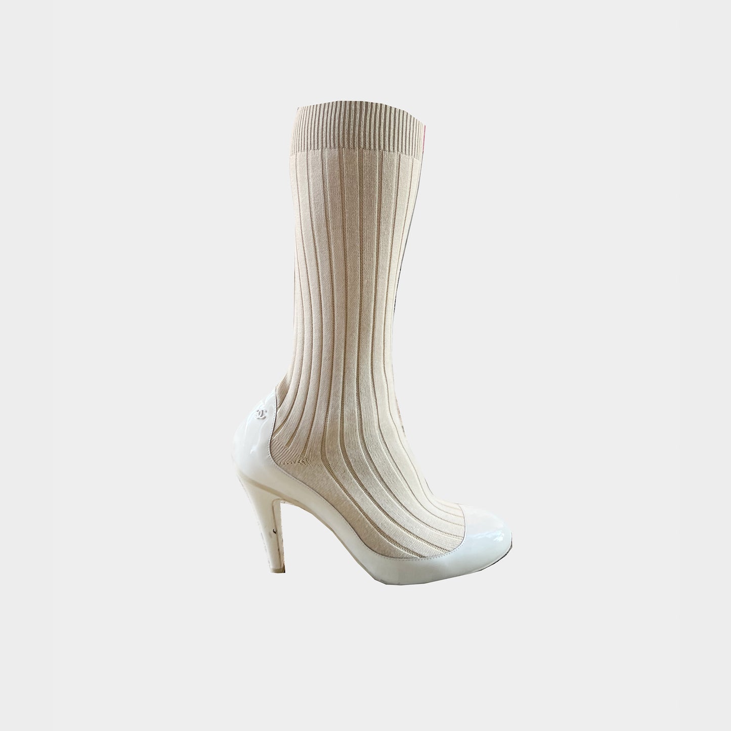 CHANEL 1990S KNIT CREAM ANKLE BOOTS