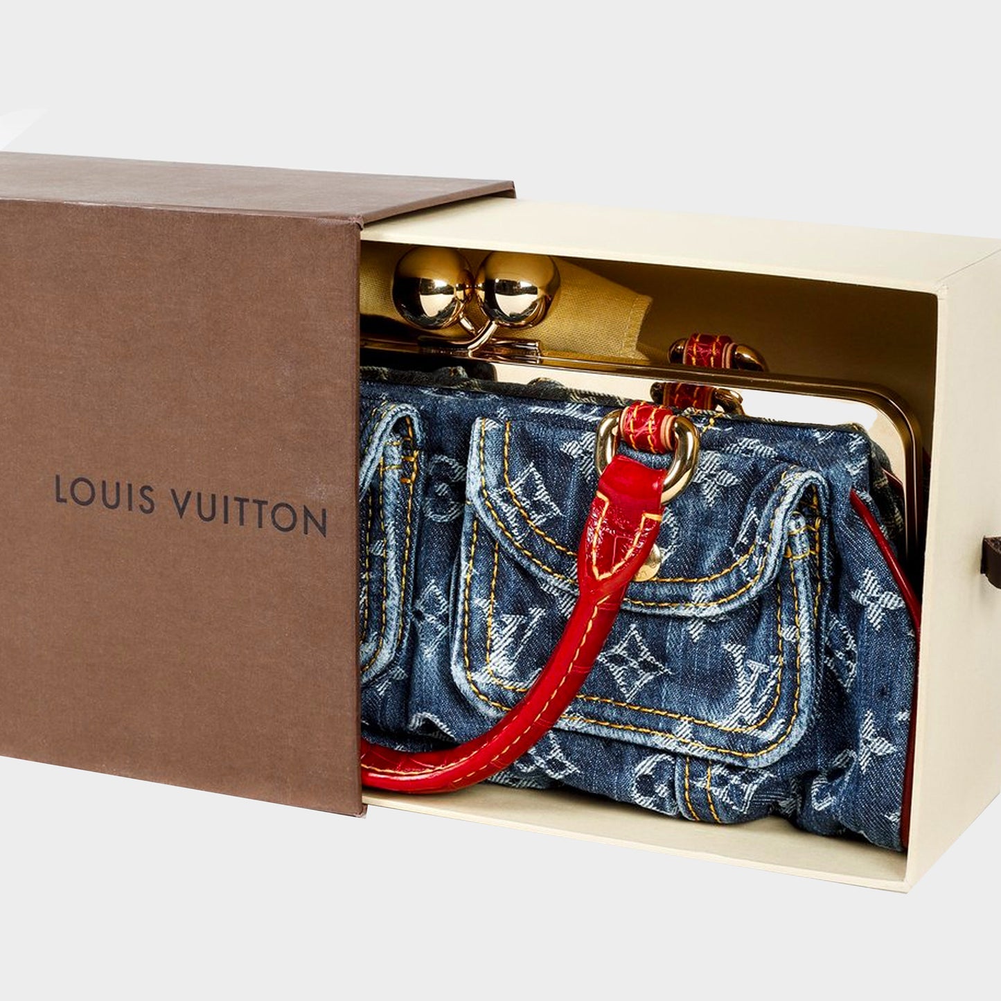 LOUIS VUITTON SS 2005 BY MARC JACOBS RARE DENIM ALLIGATOR BAG