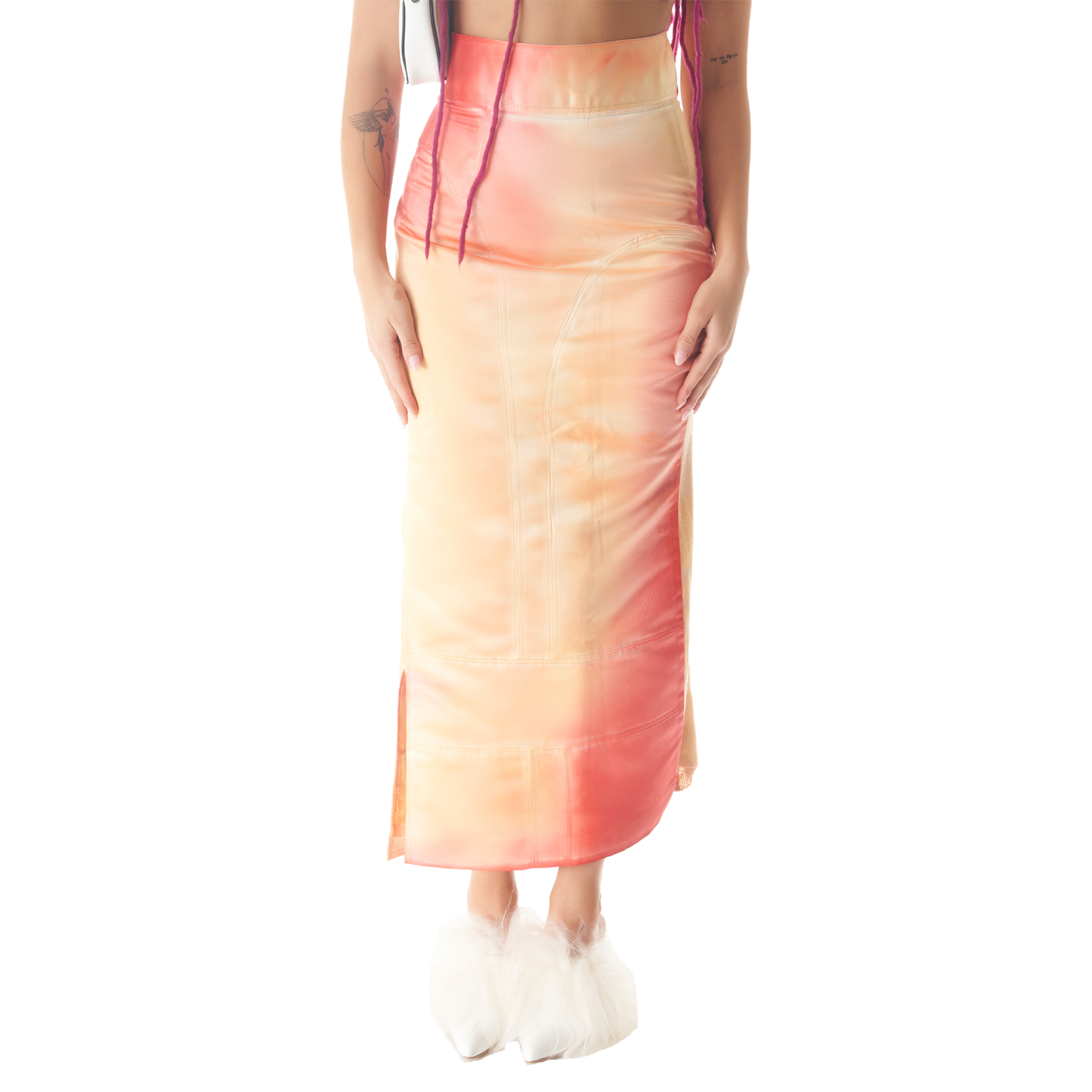 Hand Painted Silk Skirt with Knit Panel