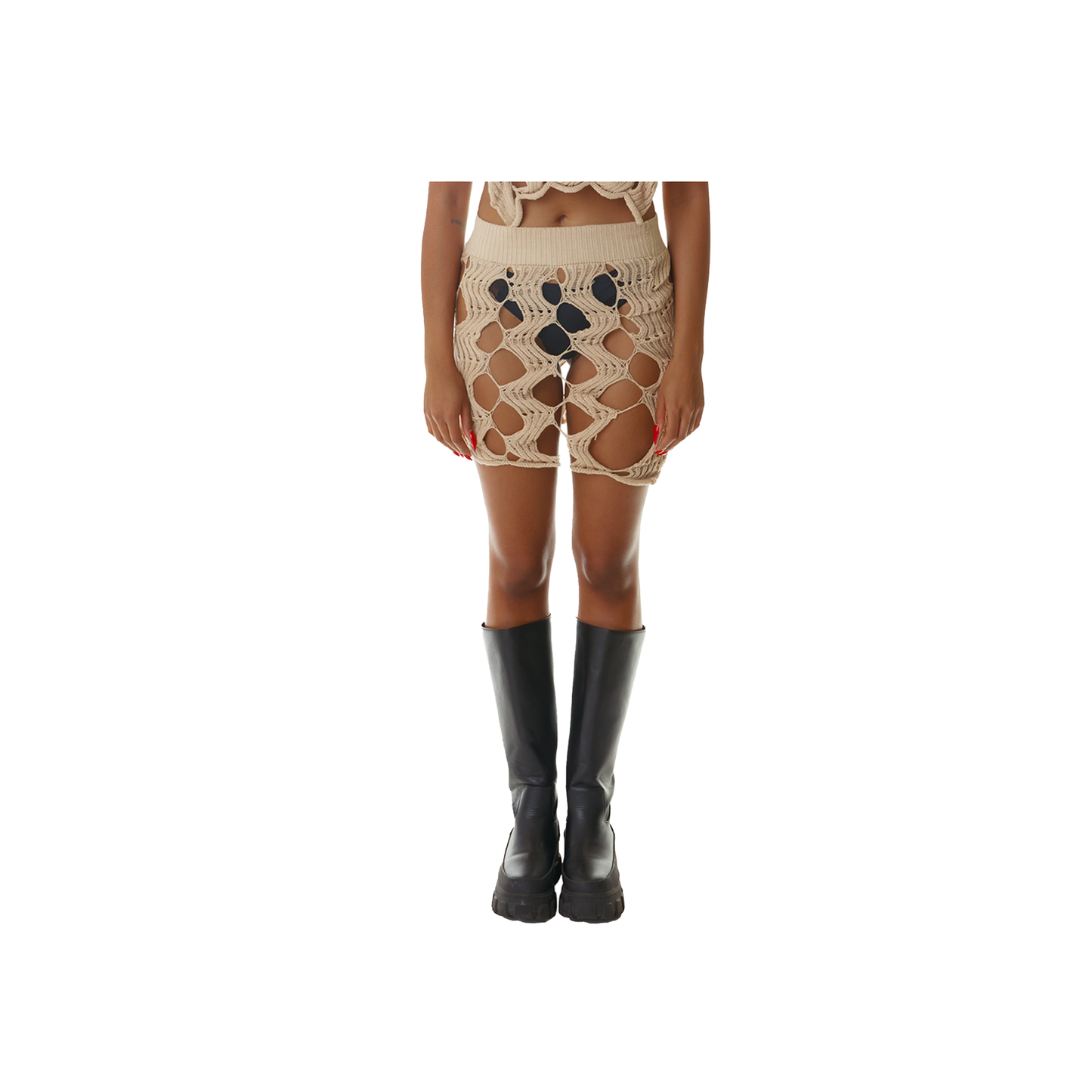 Cream Open Knit Lace Skirt