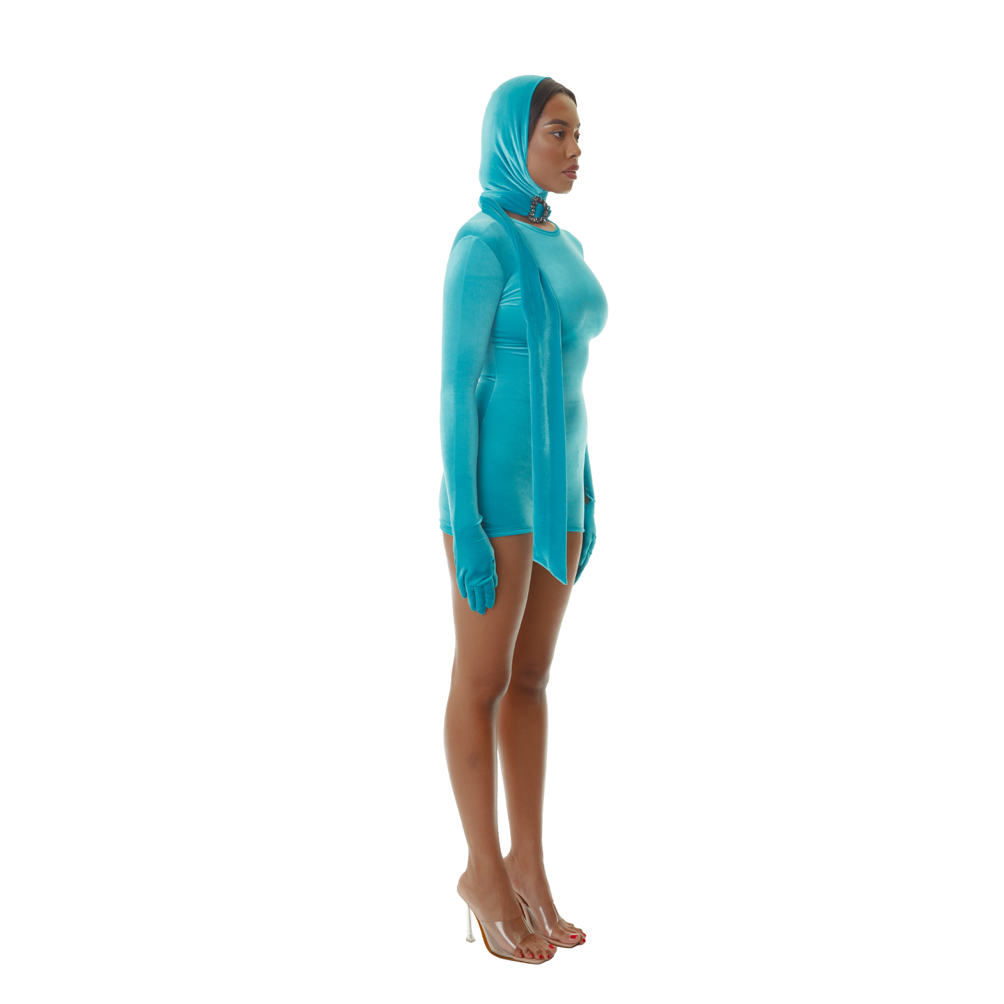 A.I. Aqua Blue Velvet Jumpsuit